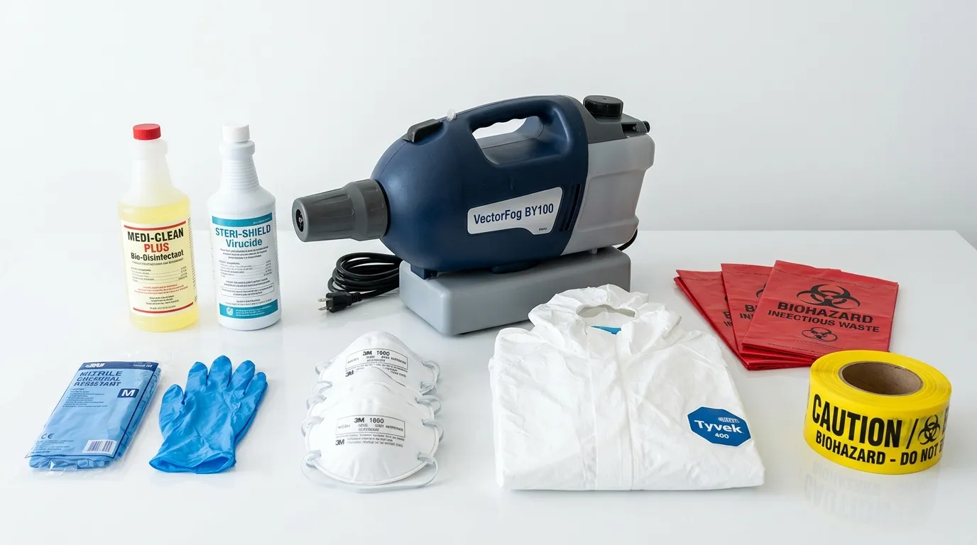 Professional biohazard remediation crew working in Parma